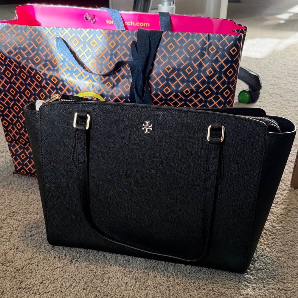 Tory Burch Black Tote Bag with Gold Accents